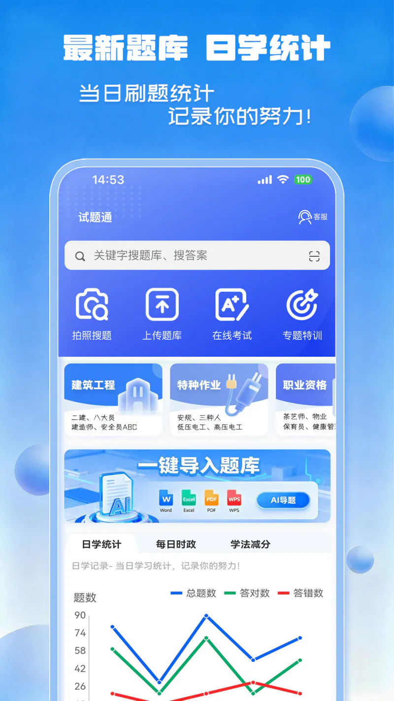 试题通: 职业资格考试题库、智能导入搜题刷题