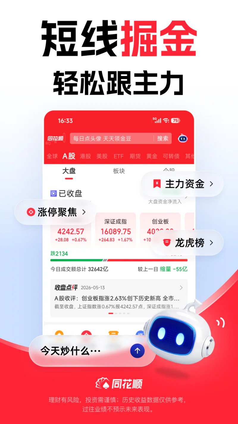 同花顺: 轻松炒股，准确决策，当然同花顺！