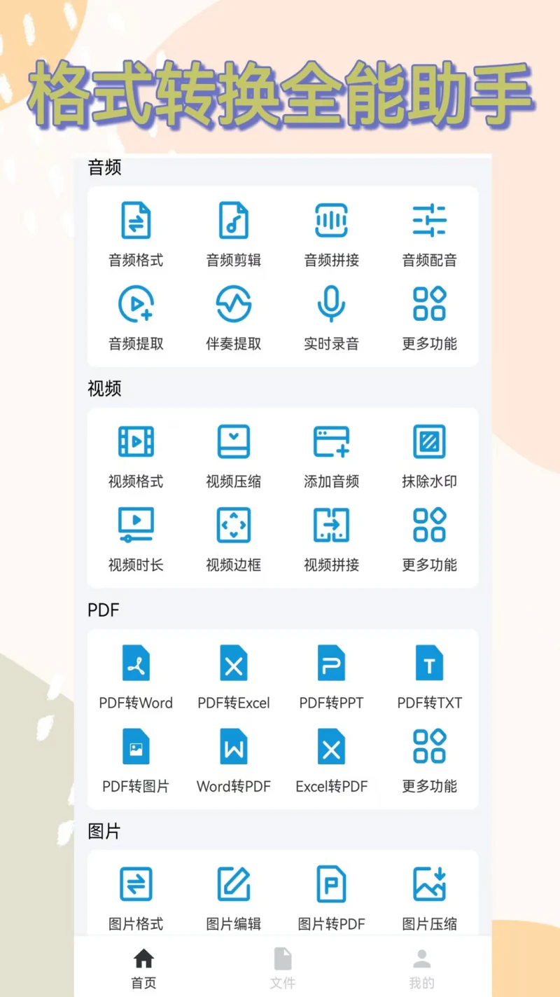 格式转换: 音频视频PDF图片转换编辑